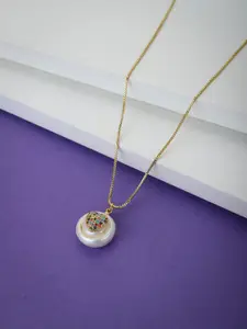 Carlton London White Gold-Plated CZ-Studded Beaded Heart-Shaped Necklace