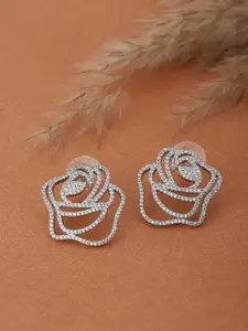 Carlton London Silver-Toned Floral Studs Earrings