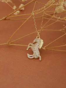 Carlton London Women Gold-Plated CZ Studded Horse Shaped Pendant with Chain