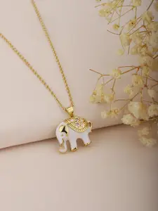 Carlton London White & Gold-Toned Brass Elephant Shaped Necklace