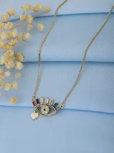 Carlton London Gold-Toned & Off White Brass Gold-Plated & Stone Studded Evil Eye Necklace