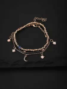 Carlton London Set of 2 Gold Plated Multi-Layered Anklet