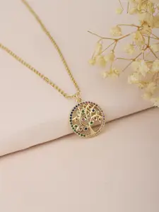 Carlton London Gold-Plated CZ-Studded Tree of Life Necklace
