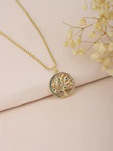 Carlton London Gold-Plated CZ-Studded Tree of Life Necklace