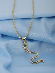 Carlton London Gold-Plated CZ-Studded Snake-Shaped Necklace