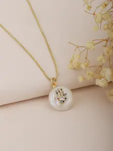 Carlton London Off White & Red Gold-Plated Stone Studded & Beaded Necklace with Hamsa Hand