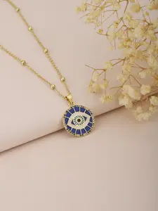 Carlton London Navy Blue Gold-Plated CZ-Studded Evil Eye Enamelled Necklace