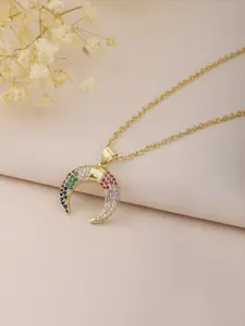 Carlton London Gold-Plated CZ-Studded Crescent Moon-Shaped Necklace