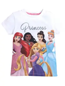 KINSEY Girls White & Grey Disney Princess Printed Bio Finish Pure Cotton T-shirt