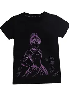 KINSEY Girls Black & Lavender Dinsey Princess Printed Pure Cotton T-shirt