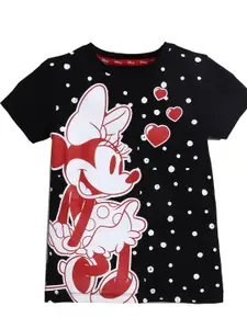 KINSEY Girls Black & Red Minnie Mouse Printed Monochrome Bio Finish Pure Cotton T-shirt