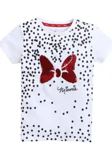 KINSEY Girls White & Red Minnie Mouse Embellished Bio Finish Pure Cotton T-shirt