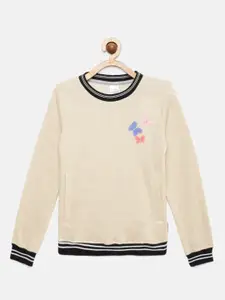 mackly Girls Beige Cotton Blend Sweatshirt