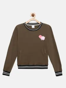 mackly Girls Olive Solid Sweatshirt
