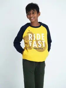 mackly Boys Yellow & White Typography Printed Sweatshirt