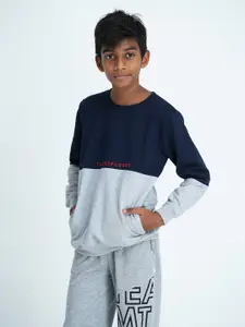 mackly Boys Navy Blue Colourblocked Round Neck Sweatshirt