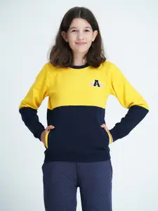 mackly Girls Yellow & Black Colourblocked Sweatshirt