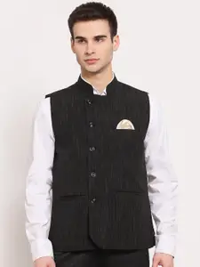 KLOTTHE Men Black & Brown Solid Woven Pure Cotton Nehru Jacket