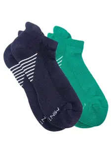 Mint & Oak Men Pack Of 2 Navy Blue & Green Patterned Ankle-Length Socks