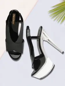 Flat n Heels Black & White Colourblocked Stiletto Sandals