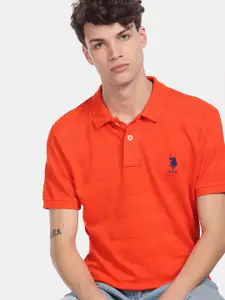 U.S. Polo Assn. U S Polo Assn Men Orange Striped Polo Collar T-shirt