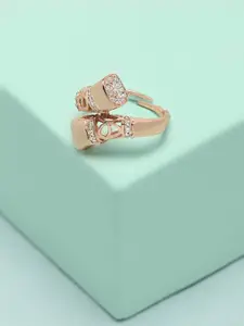 AMI Rose-Gold Plated & White CZ Studded Finger Ring
