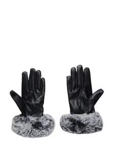 20Dresses Women Black Self-Design Synthetic Leather Hand Gloves