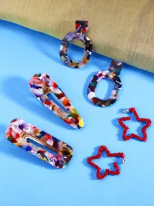 Yellow Chimes Set of 2 Acrylic Marble Design Earrings With 2 Hair Clips Set