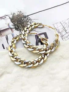 Yellow Chimes Woman Silver Dual -toned Western Style Link Chain Circular Big Hoop Earrings
