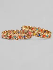 Rubans Set Of 2 Gold-Plated Red & Green Stone-Studded Handcrafted Bangles