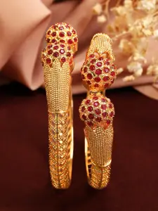 Rubans Set Of 2 Gold-Plated Red Stone-Studded Handcrafted Bangles