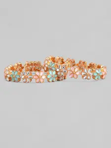 Rubans Set of 2 Rose Gold-Plated Pink & Blue Stone Studded Handcrafted Bangles