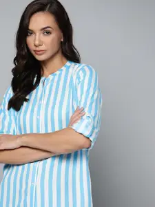 Harvard Women Blue & White Striped Casual Shirt