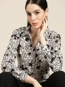 her by invictus Black & White Floral Print Shirt Style Top