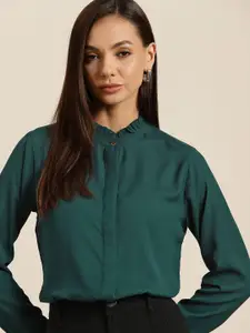 her by invictus Women Green Solid Casual Shirt