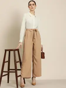 her by invictus Women Cream-Coloured Solid Easy-Iron Casual Shirt