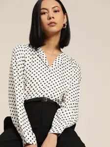 her by invictus Women White & Black Printed Casual Shirt