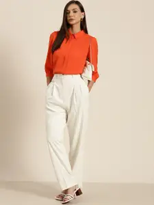 her by invictus Women Orange Solid Casual Shirt