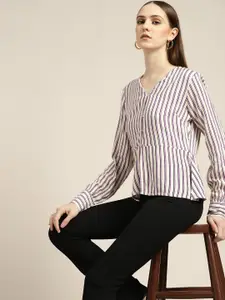 her by invictus White & Purple Striped Shirt Style Top