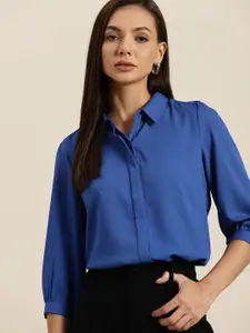 her by invictus Women Blue Solid Casual Shirt