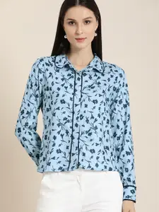her by invictus Women Blue Floral Printed Casual Shirt