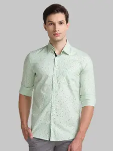 Parx Men Green Slim Fit Opaque Printed Cotton Casual Shirt
