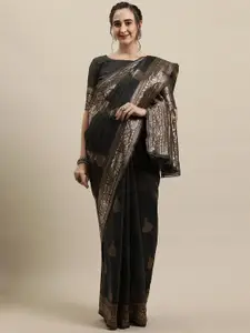 Saree mall Olive Green & Gold-Toned Ethnic Motifs Silk Blend Banarasi Sarees