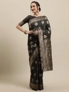 Saree mall Olive Green & Gold-Toned Woven Design Zari Silk Blend Banarasi Sarees