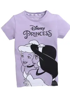 KINSEY Girls Violet & Black Disney Princess Printed Bio Finish T-shirt