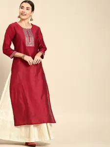 Varanga Women Maroon Yoke Design Kurta