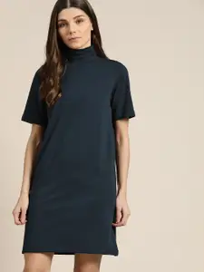 ether Navy Blue Solid T-shirt Dress