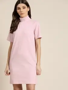 ether Pink Solid T-shirt Dress