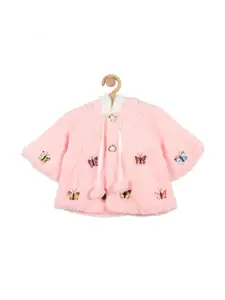 Lil Lollipop Girls Pink & White Embellished Button Shrug