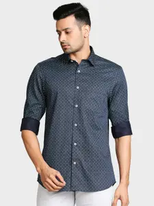 ColorPlus Men Blue Tailored Fit Opaque Printed Casual Shirt